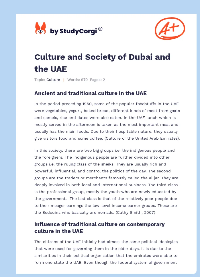 Culture and Society of Dubai and the UAE. Page 1