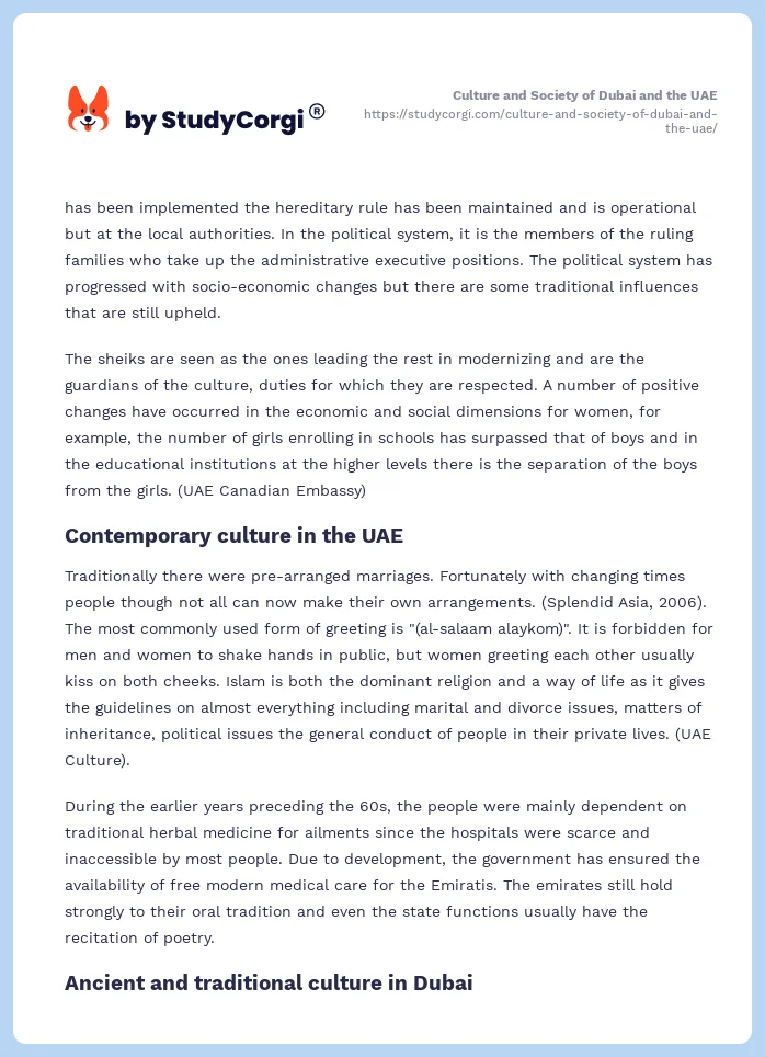 Culture and Society of Dubai and the UAE. Page 2