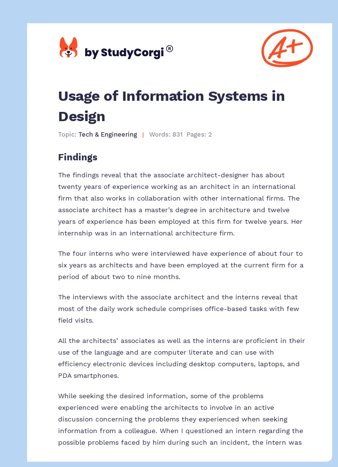 Usage of Information Systems in Design. Page 1