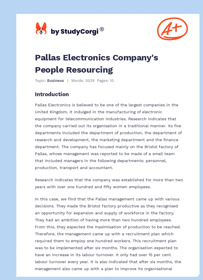 Pallas Electronics Company's People Resourcing. Page 1