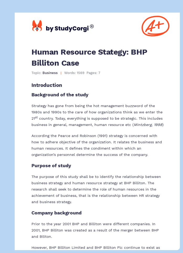 Human Resource Stategy: BHP Billiton Case. Page 1