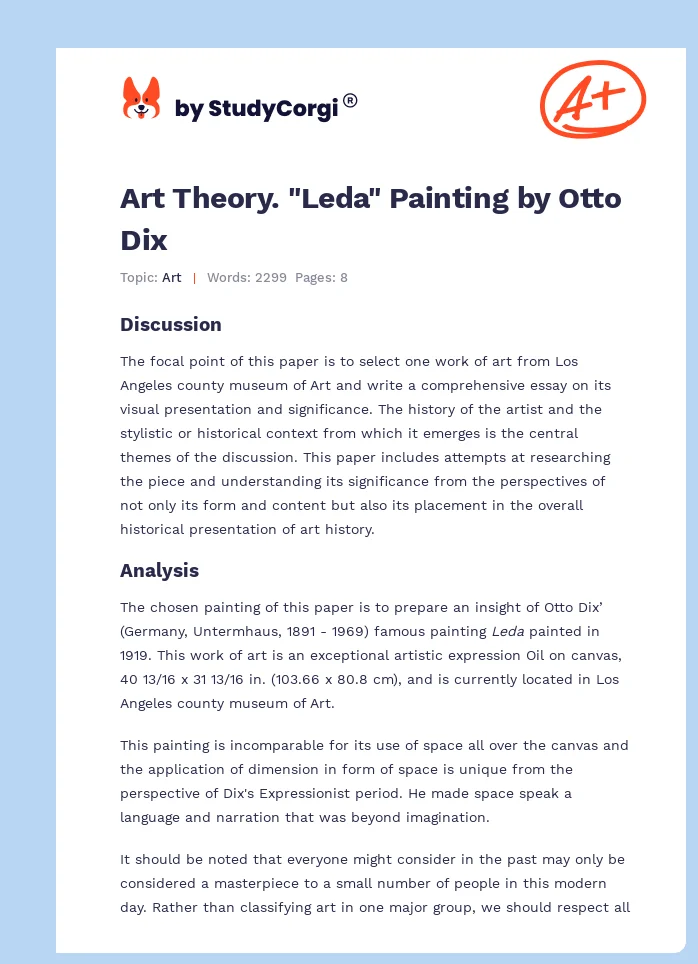 Art Theory. "Leda" Painting by Otto Dix. Page 1