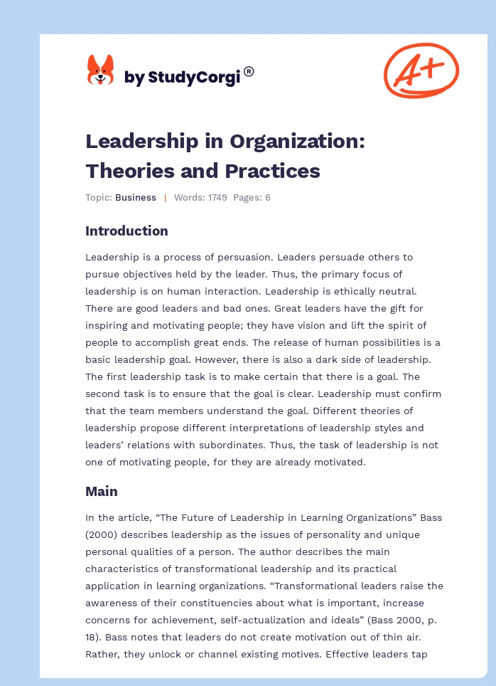 Leadership in Organization: Theories and Practices. Page 1