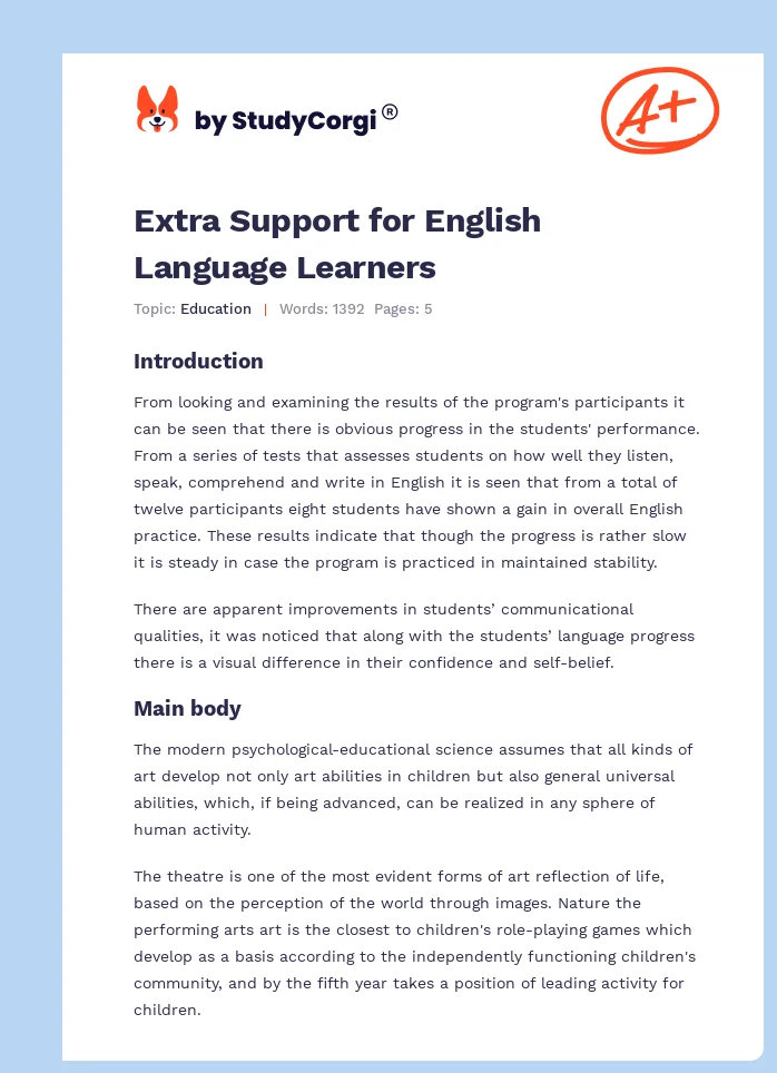 Extra Support for English Language Learners. Page 1