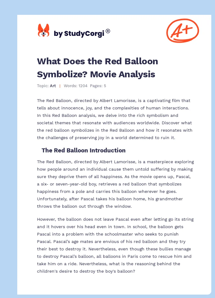 What Does the Red Balloon Symbolize? Movie Analysis. Page 1