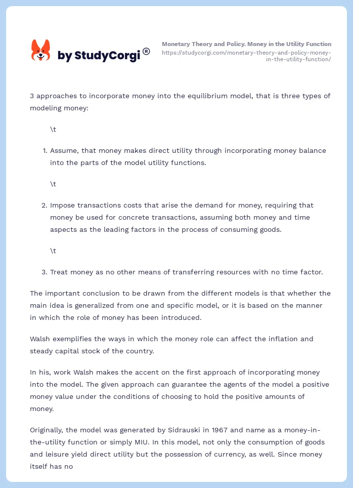 Monetary Theory and Policy. Money in the Utility Function. Page 2