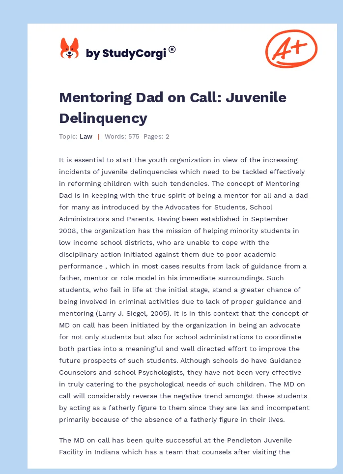 Mentoring Dad on Call: Juvenile Delinquency. Page 1