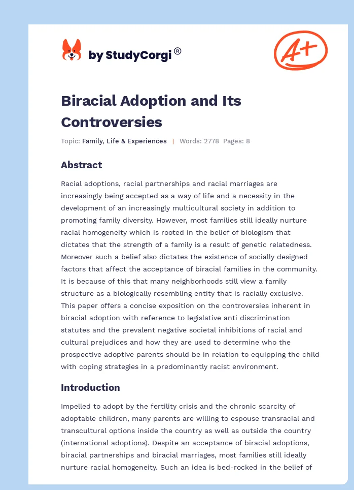 Biracial Adoption and Its Controversies. Page 1