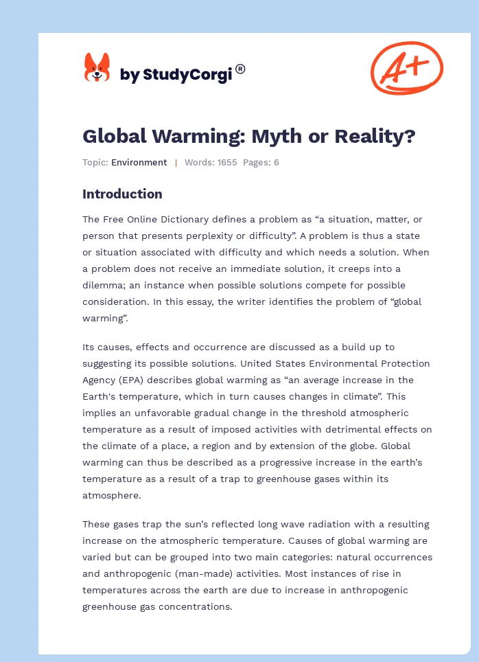 Global Warming: Myth or Reality?. Page 1