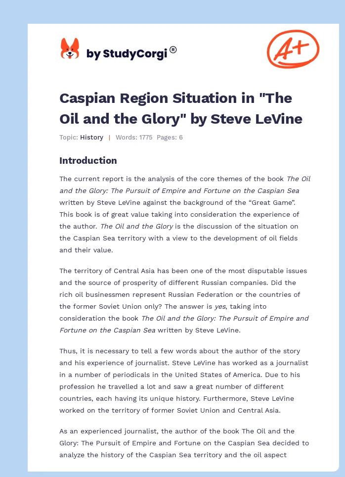 Caspian Region Situation in "The Oil and the Glory" by Steve LeVine. Page 1