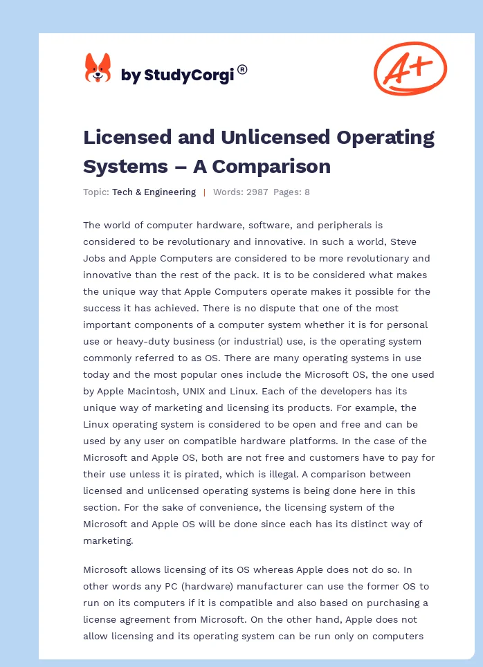 Licensed and Unlicensed Operating Systems – A Comparison. Page 1