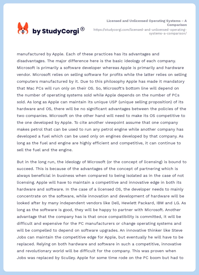 Licensed and Unlicensed Operating Systems – A Comparison. Page 2