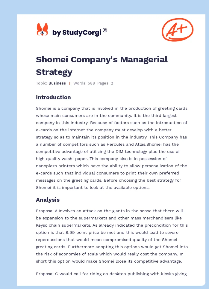 Shomei Company's Managerial Strategy. Page 1