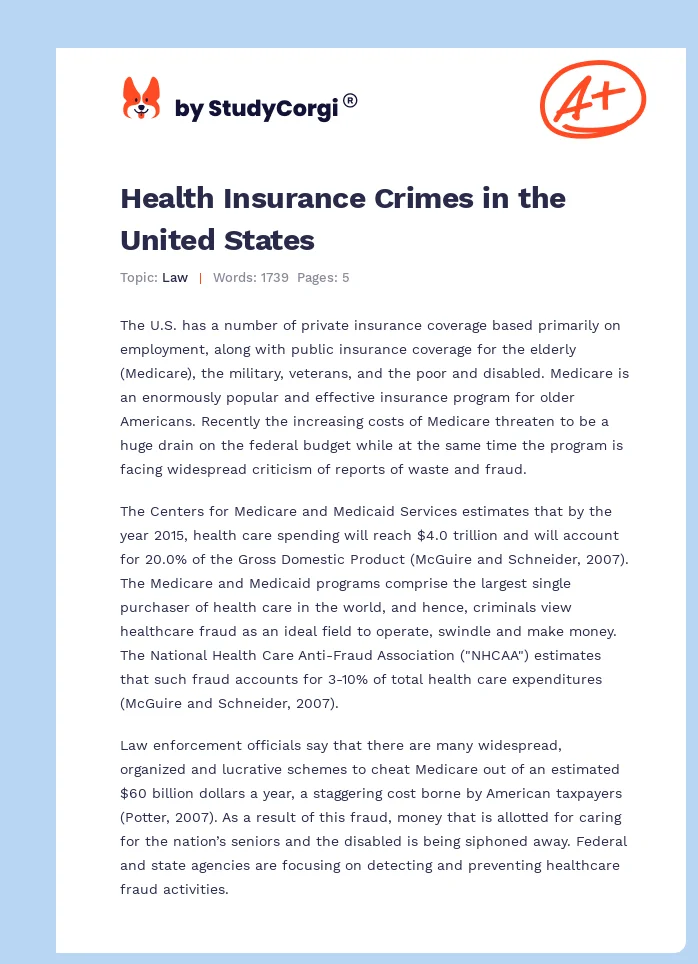 Health Insurance Crimes in the United States. Page 1