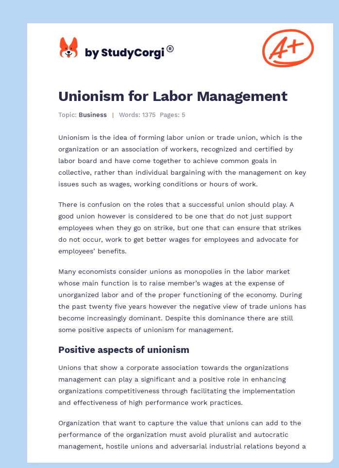 Unionism for Labor Management. Page 1