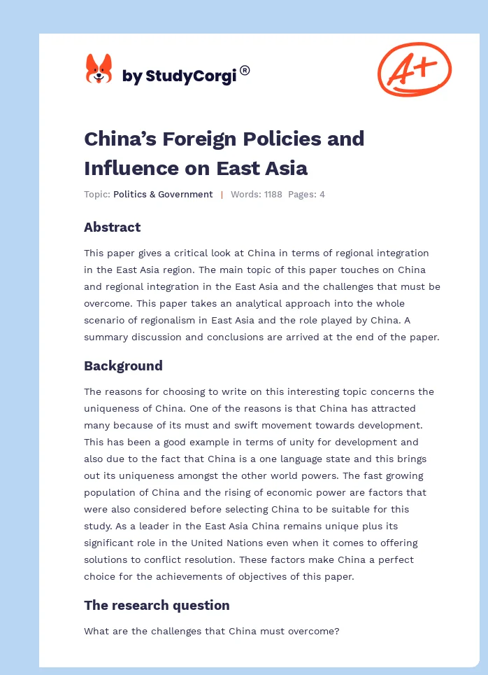 China’s Foreign Policies and Influence on East Asia. Page 1