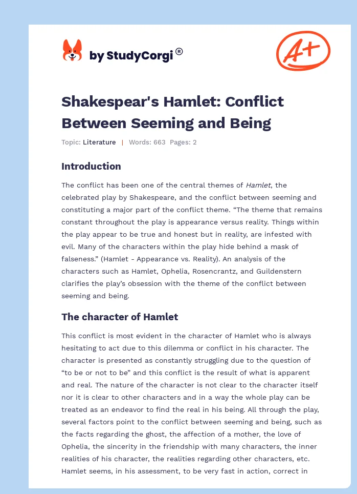 Shakespear's Hamlet: Conflict Between Seeming and Being. Page 1
