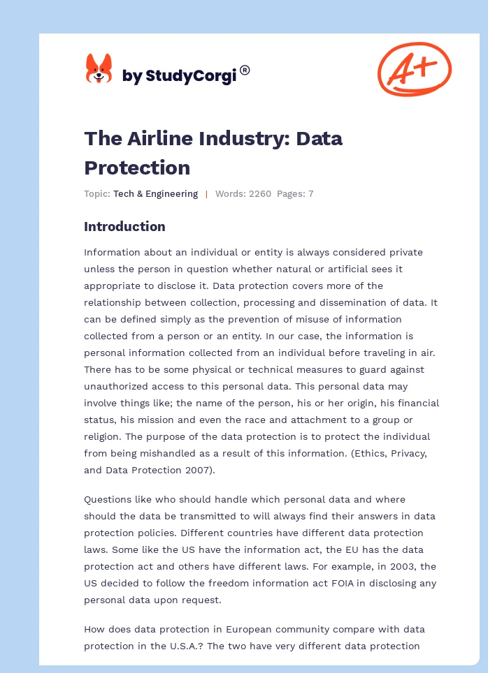 The Airline Industry: Data Protection. Page 1