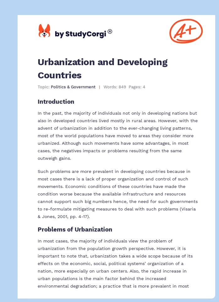 Urbanization and Developing Countries. Page 1