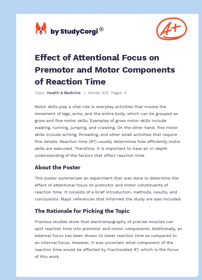 Effect of Attentional Focus on Premotor and Motor Components of Reaction Time. Page 1