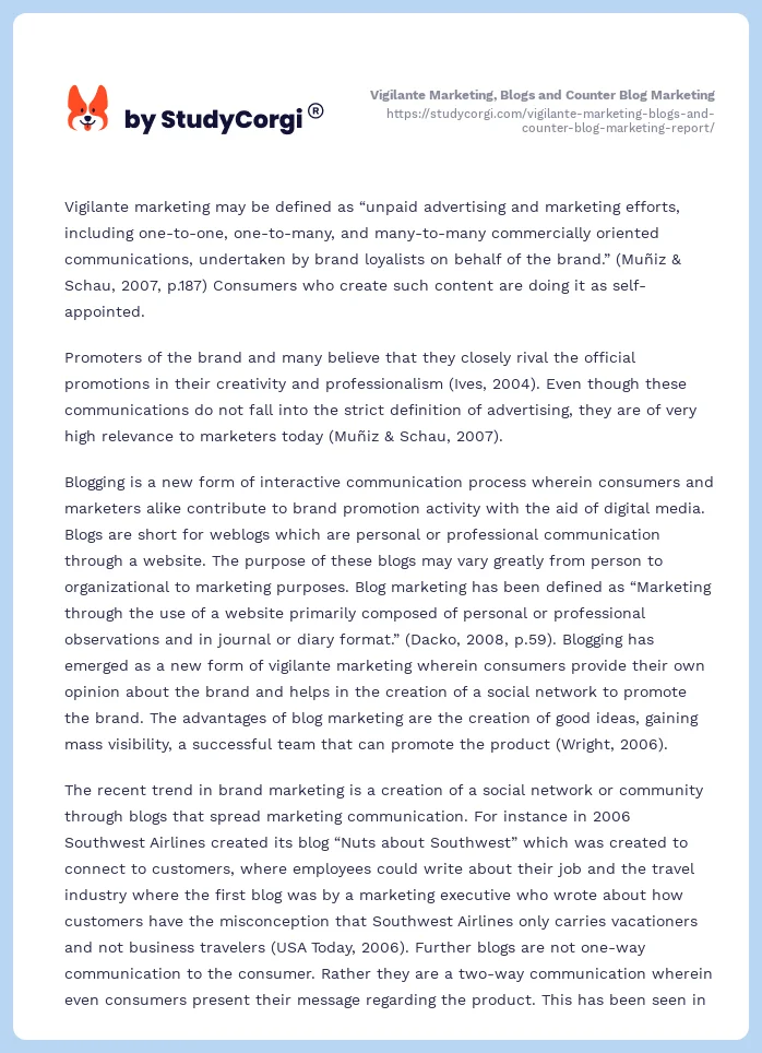 Vigilante Marketing, Blogs and Counter Blog Marketing. Page 2