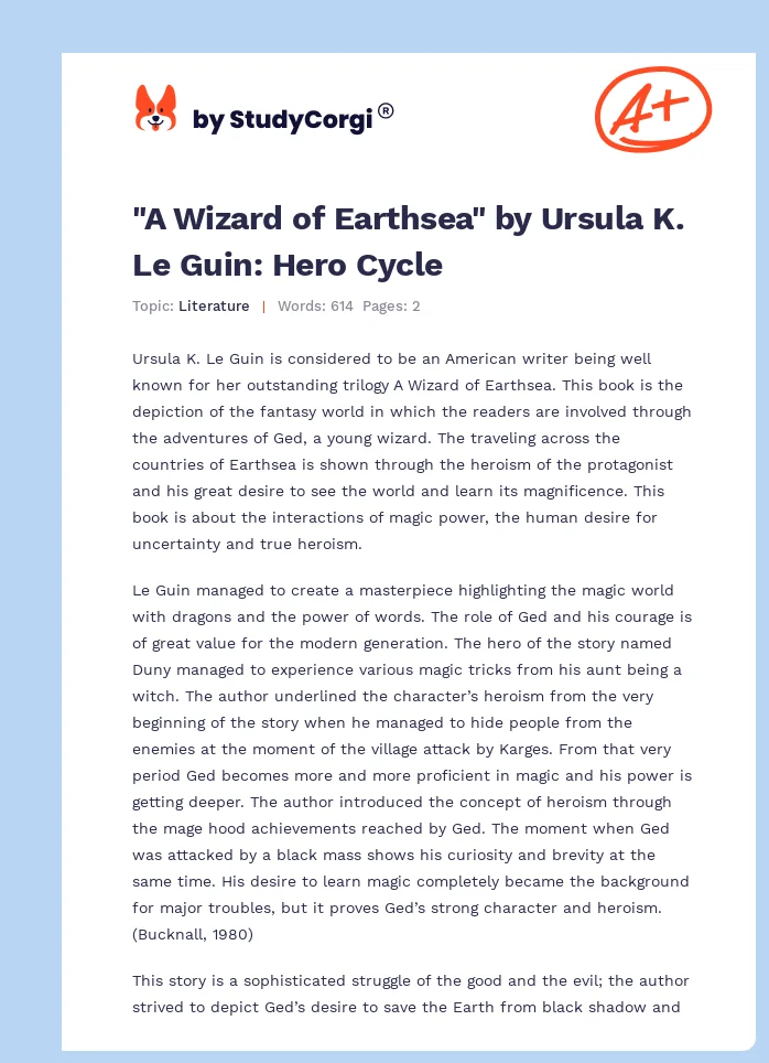 "A Wizard of Earthsea" by Ursula K. Le Guin: Hero Cycle. Page 1