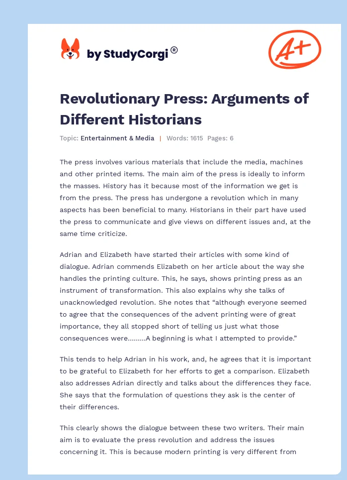 Revolutionary Press: Arguments of Different Historians. Page 1