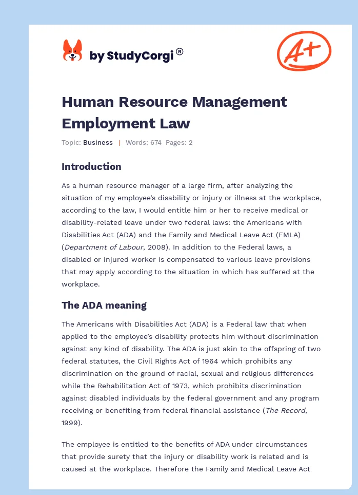 Human Resource Management Employment Law. Page 1
