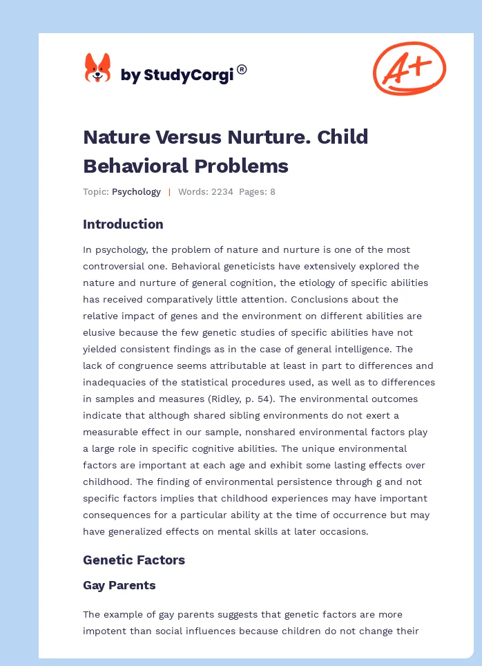 Nature Versus Nurture. Child Behavioral Problems. Page 1
