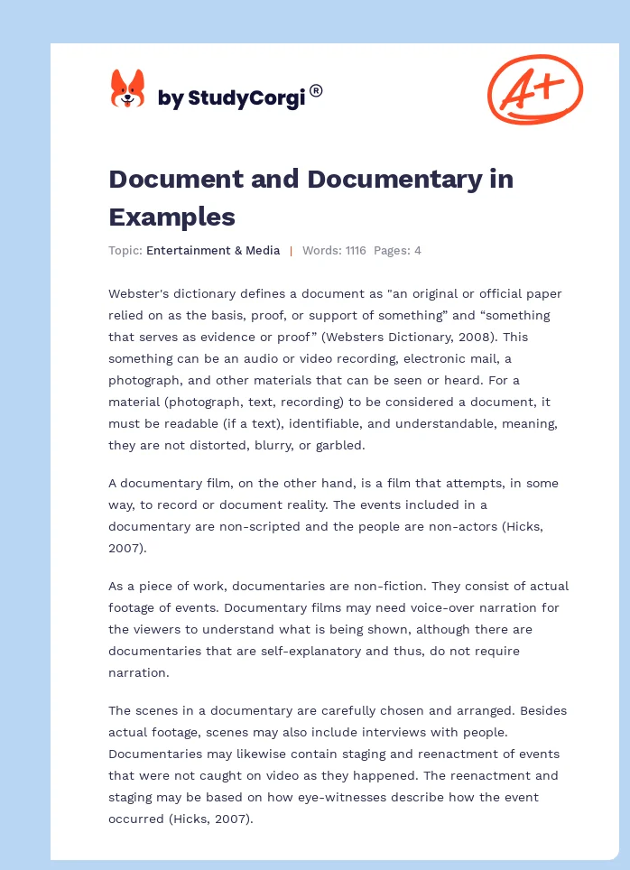 Document and Documentary in Examples. Page 1