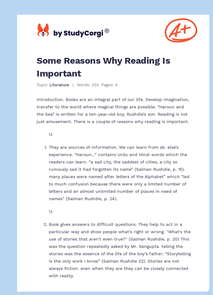 Some Reasons Why Reading Is Important. Page 1
