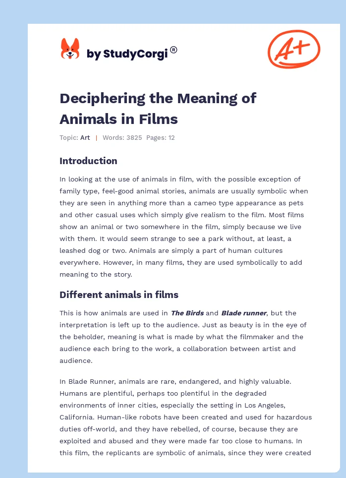 Deciphering the Meaning of Animals in Films. Page 1