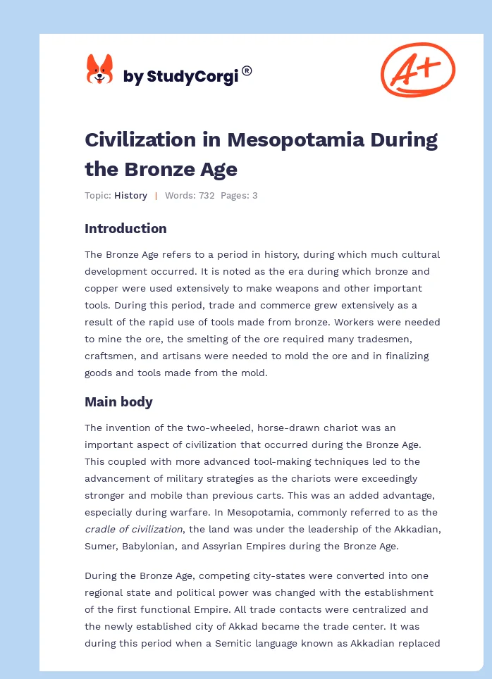 Civilization in Mesopotamia During the Bronze Age. Page 1