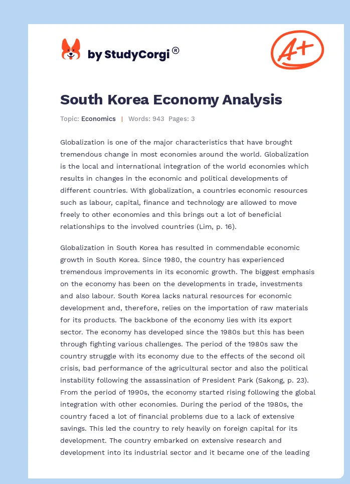 South Korea Economy Analysis. Page 1