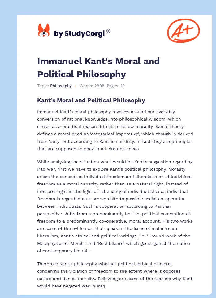 Immanuel Kant's Moral and Political Philosophy. Page 1