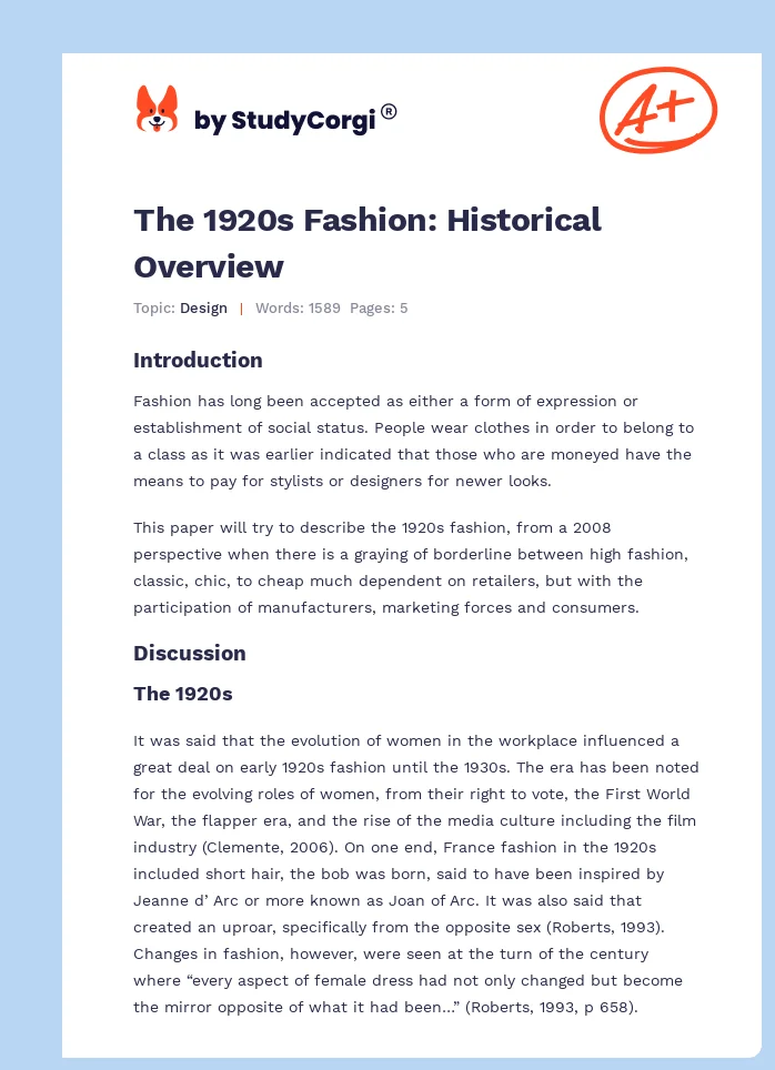 The 1920s Fashion: Historical Overview. Page 1