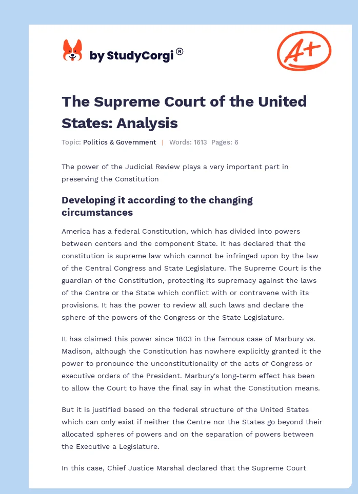 The Supreme Court of the United States: Analysis. Page 1