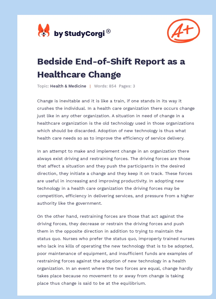 Bedside End-of-Shift Report as a Healthcare Change. Page 1