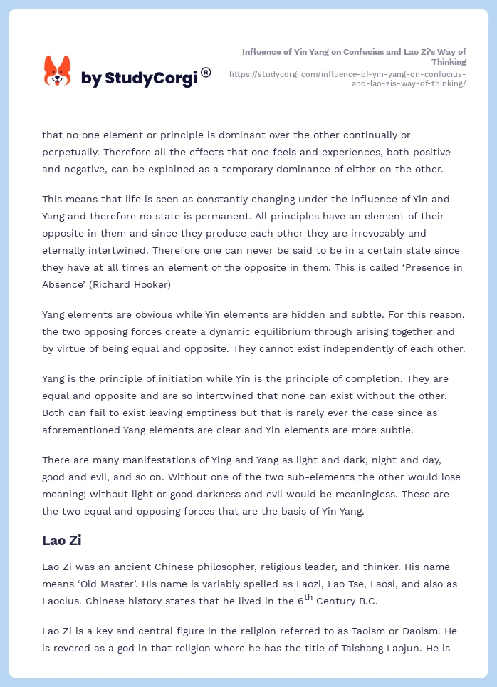 Influence of Yin Yang on Confucius and Lao Zi’s Way of Thinking. Page 2