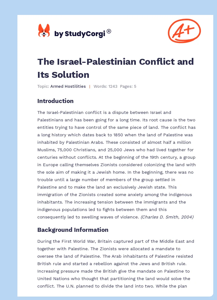 The Israel-Palestinian Conflict and Its Solution. Page 1