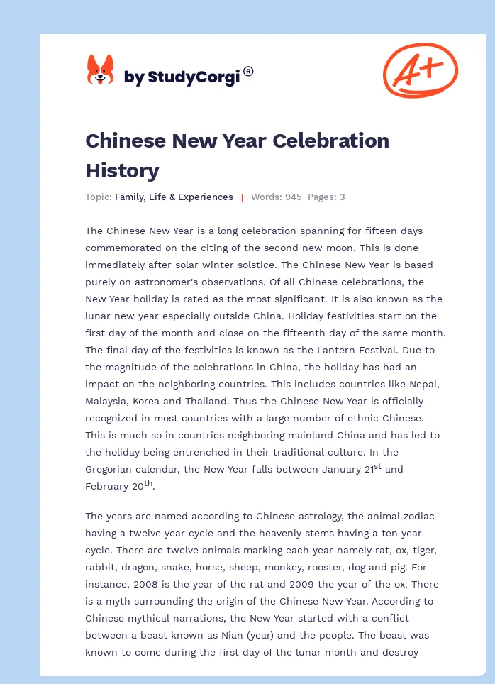 Chinese New Year Celebration History. Page 1