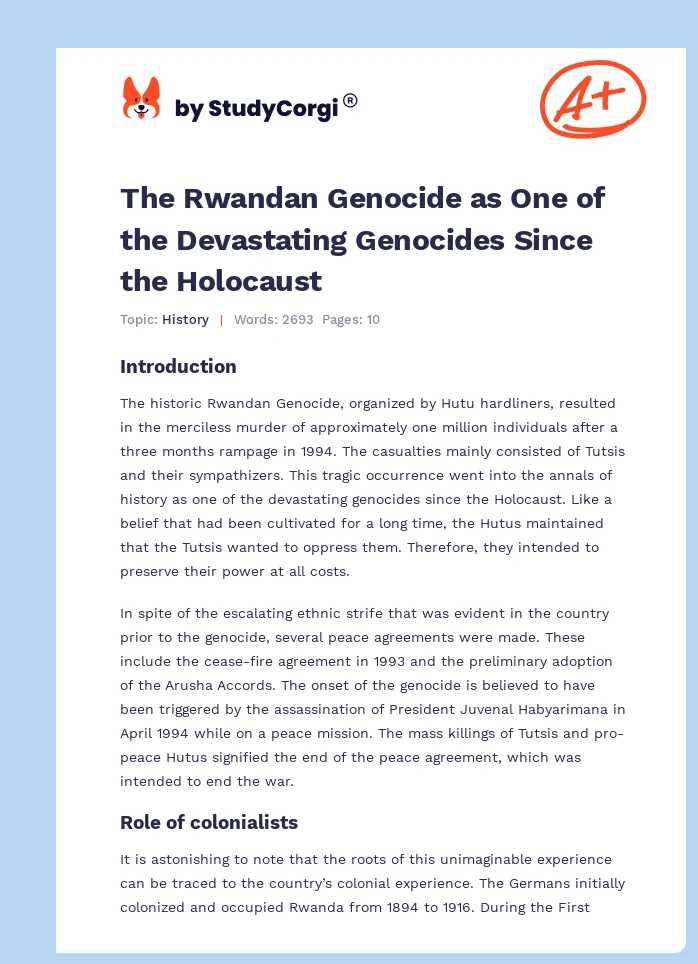 The Rwandan Genocide as One of the Devastating Genocides Since the Holocaust. Page 1