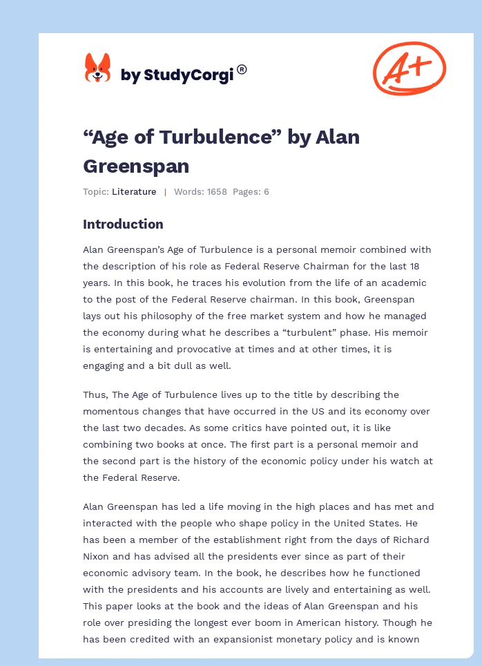“Age of Turbulence” by Alan Greenspan. Page 1