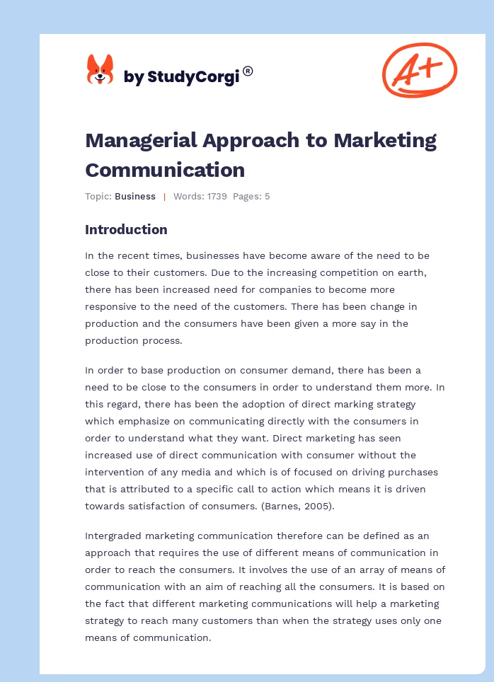 Managerial Approach to Marketing Communication. Page 1