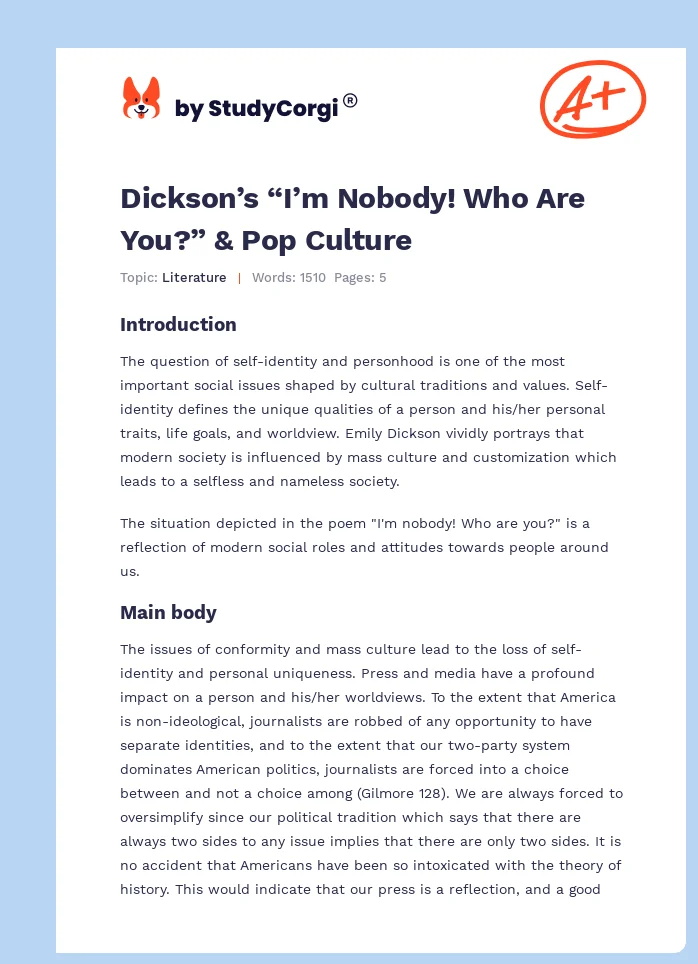 Dickson’s “I’m Nobody! Who Are You?” & Pop Culture. Page 1