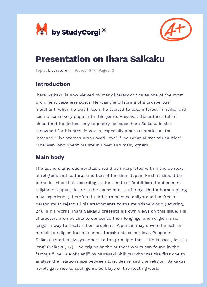 Presentation on Ihara Saikaku. Page 1