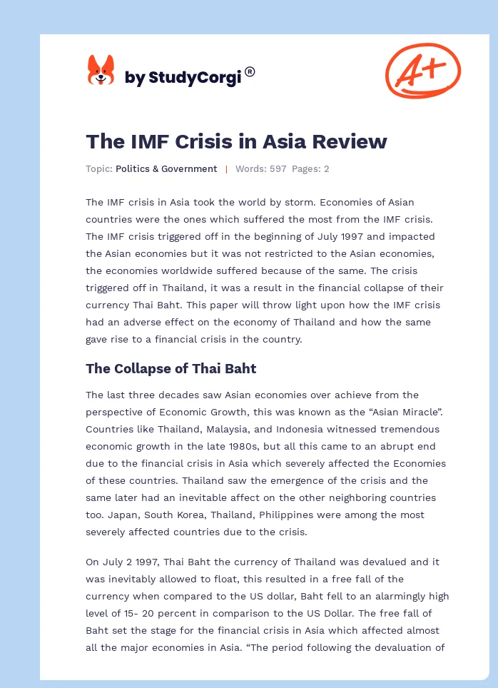 The IMF Crisis in Asia Review. Page 1