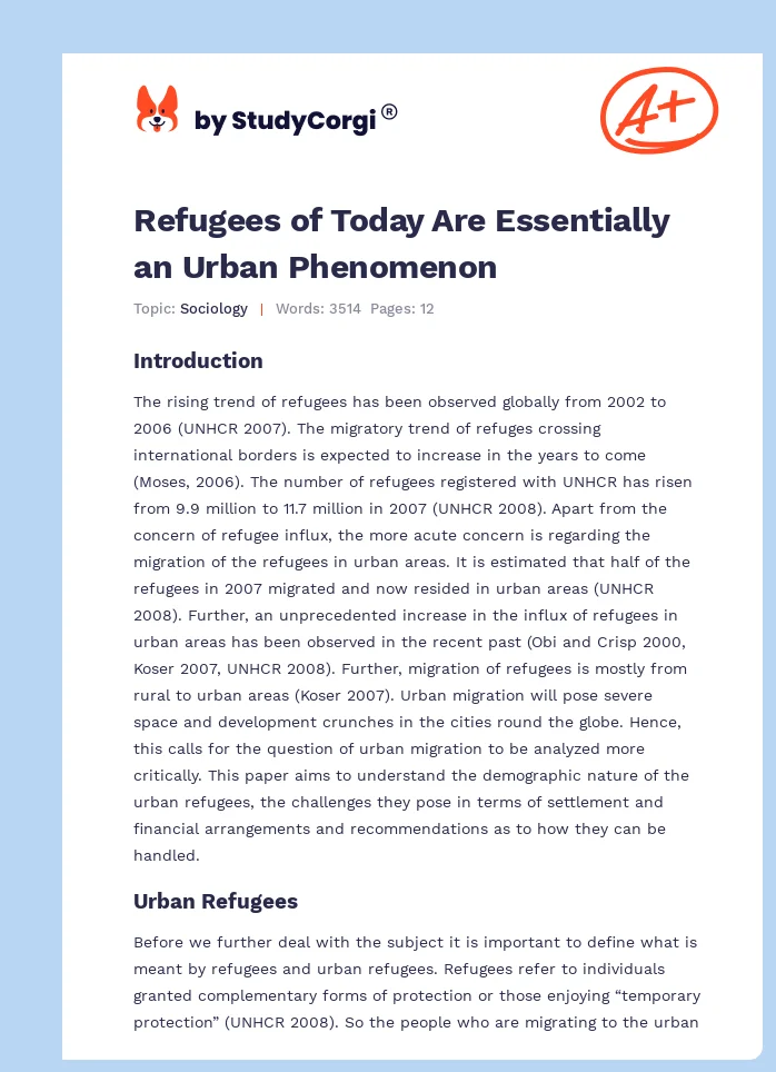 Refugees of Today Are Essentially an Urban Phenomenon. Page 1