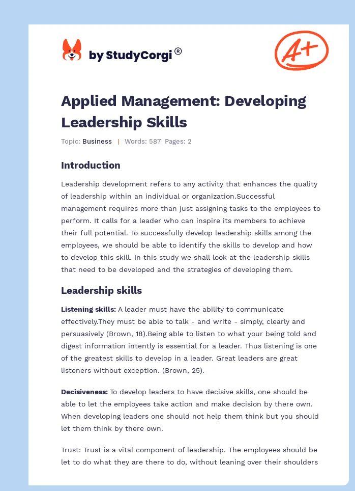 Applied Management: Developing Leadership Skills. Page 1