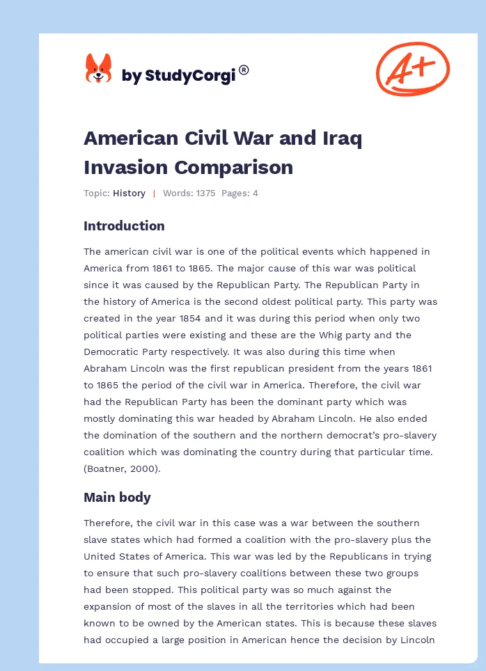 American Civil War and Iraq Invasion Comparison. Page 1